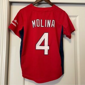 Cardinals Jersey Molina 4 Red Blue Button MLB Short Sleeve Shirt Womens S Kids L